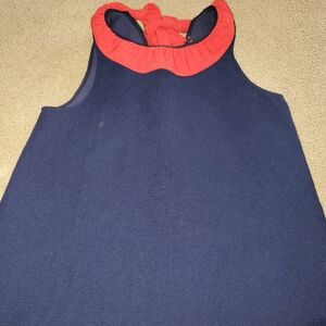 Pomander Place Navy Blouse with Red Ruffle Collar